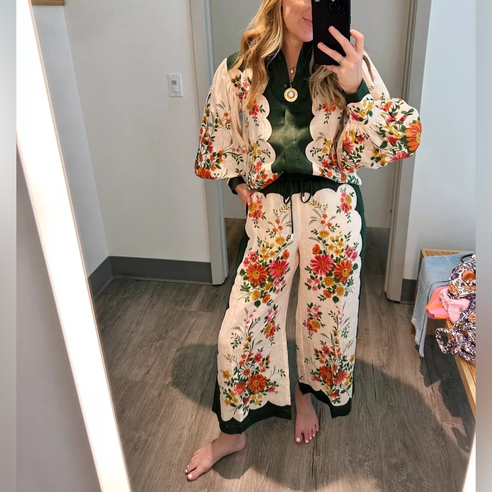 ALEMAIS Elisabetta floral-print linen shirt and pants set